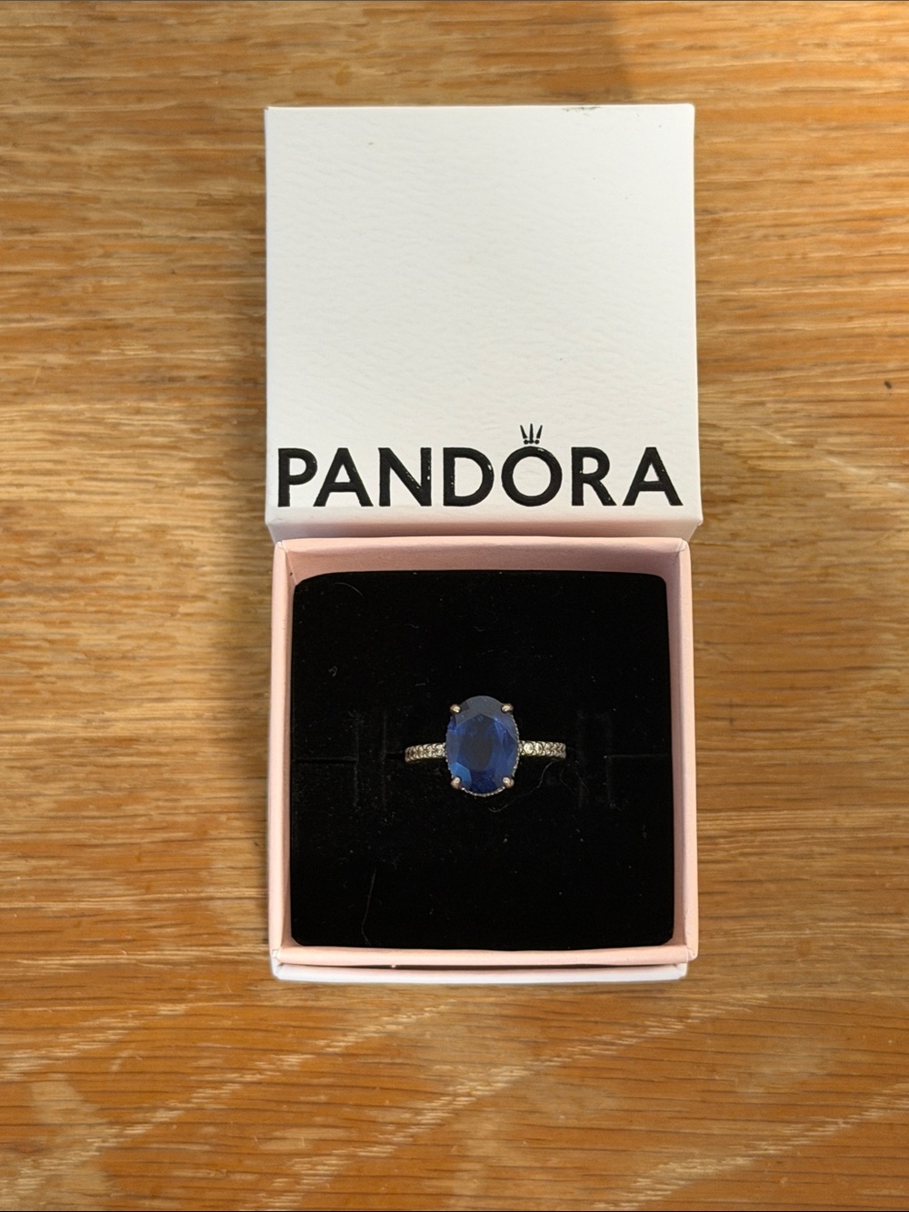 Pandora Silver Ring with Deep Blue Oval Stone